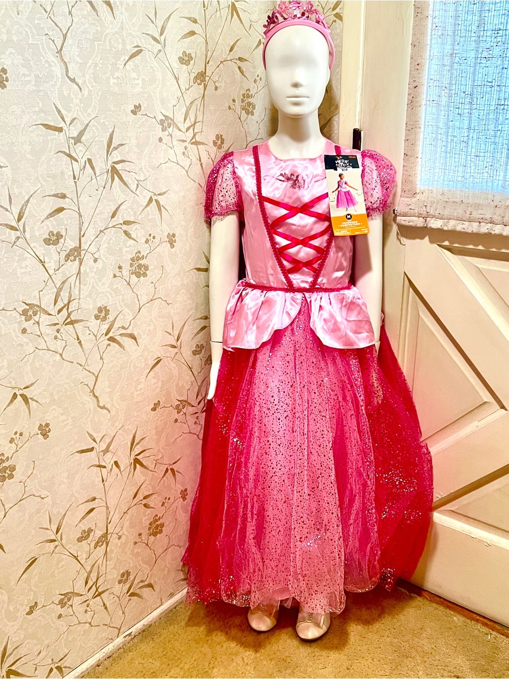 Kids Pink Princess Costume Dress with Tiara